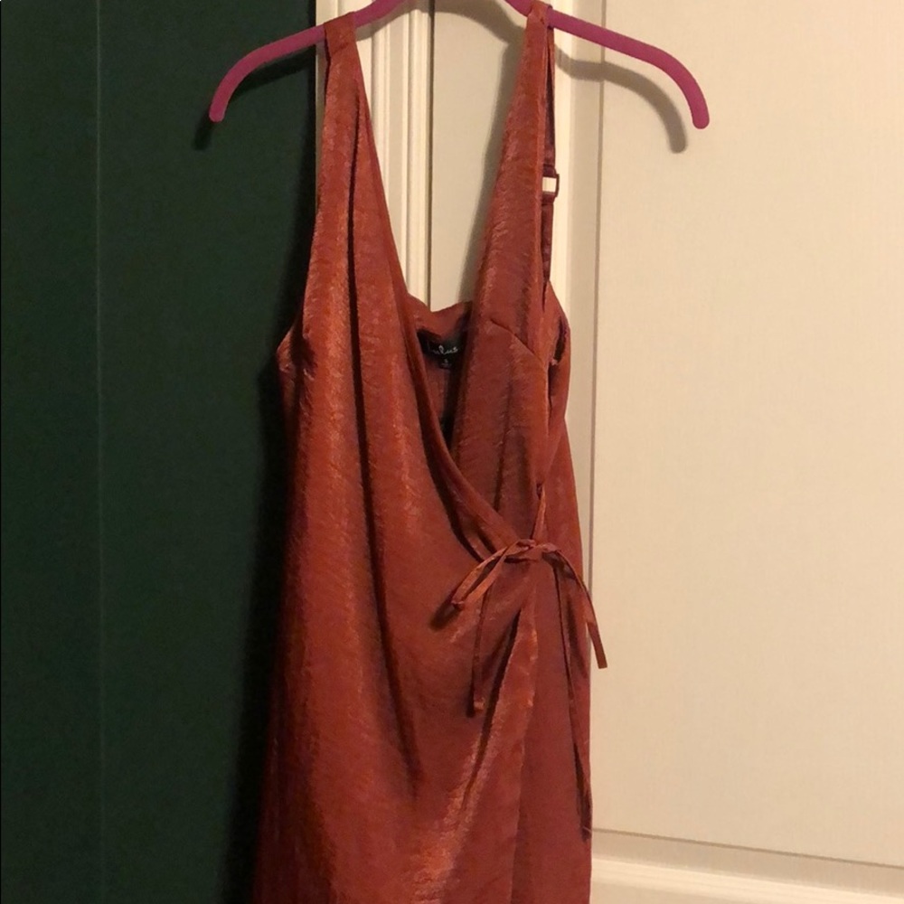 Red satin wrap dress